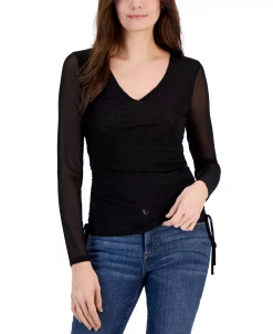 INC International Concepts Women's Printed Mesh Side-Tie Top, Created For Macy's -VINCE CAMUTO Shop 23532404 fpx