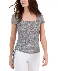 INC International Concepts Women's Printed Mesh Side-Tie Top, Created For Macy's -VINCE CAMUTO Shop 23532504 fpx