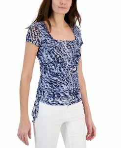 INC International Concepts Women's Printed Mesh Side-Tie Top, Created For Macy's