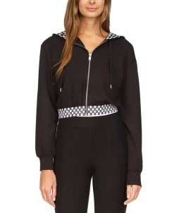 Michael Kors Women's Cropped Checkered-Trim Hoodie
