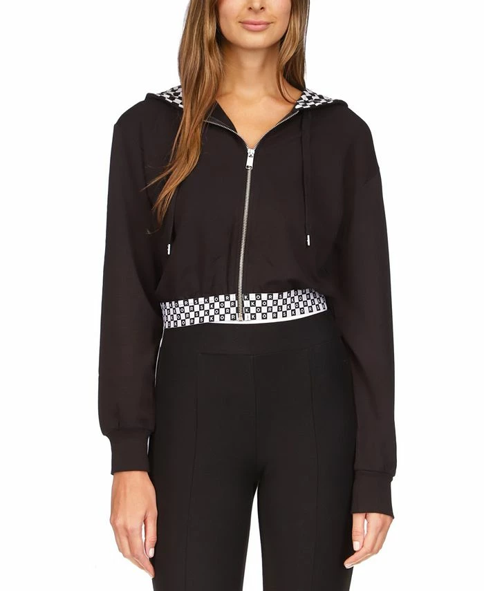 Michael Kors Women's Cropped Checkered-Trim Hoodie 1 Michael Kors Women's Cropped Checkered-Trim Hoodie