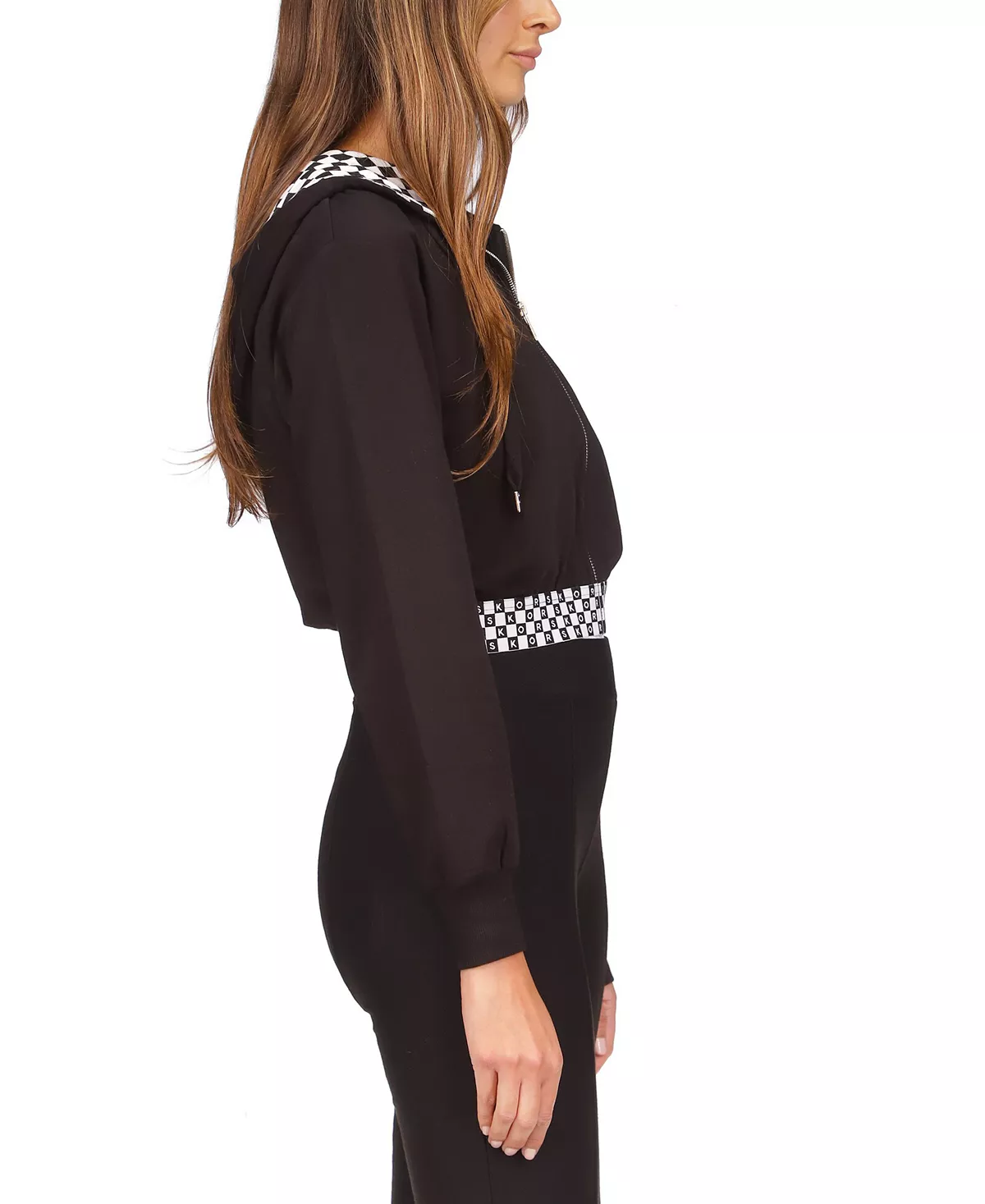 Michael Kors Women's Cropped Checkered-Trim Hoodie 4 Michael Kors Women's Cropped Checkered-Trim Hoodie - Image 4