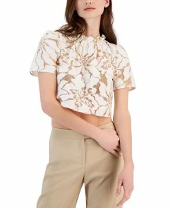 Anne Klein Women's Lace Ruffle-Neck Cropped-Hem Blouse