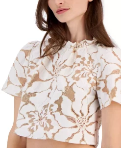 Anne Klein Women's Lace Ruffle-Neck Cropped-Hem Blouse -VINCE CAMUTO Shop 23542078 fpx