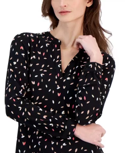 Anne Klein Women's Printed Split-Neck Long-Sleeve Top -VINCE CAMUTO Shop 23542356 fpx