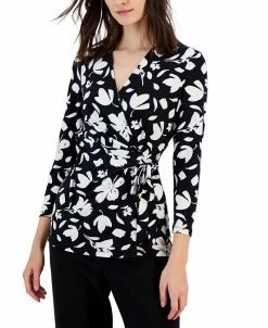 Anne Klein Women's Printed Faux-Wrap Top