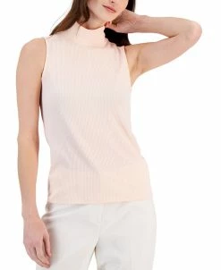 Anne Klein Women's Ribbed Sleeveless Mock-Neck Shell Top
