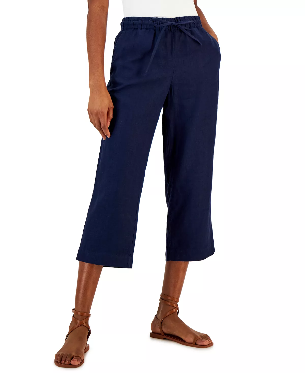 Charter Club Women's Linen Capri Tie-Waist Pants, Created For Macy's 2 Charter Club Women's Linen Capri Tie-Waist Pants, Created For Macy's - Image 2