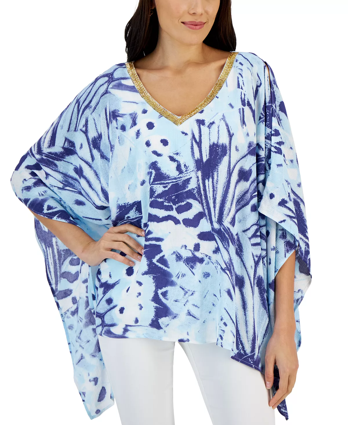 JM Collection Women's Butterfly Prism Printed Handkerchief-Hem Top, Created For Macy's 5 JM Collection Women's Butterfly Prism Printed Handkerchief-Hem Top, Created For Macy's - Image 5