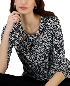 Kasper Women's Printed Twist-Neck 3/4-Sleeve Blouse -VINCE CAMUTO Shop 23547730 fpx