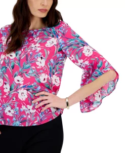 Kasper Floral Printed Ruffle 3/4-Sleeve Blouse -VINCE CAMUTO Shop 23561103 fpx