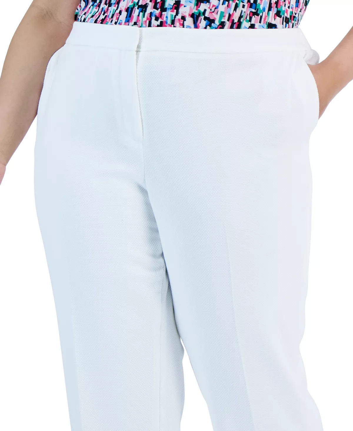 Kasper Plus Size Elasticized-Waist Side-Slit Pique Pants 4 Kasper Plus Size Elasticized-Waist Side-Slit Pique Pants - Image 4