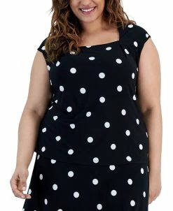 Kasper Plus Size Cowlneck Polka Dot-Print Shell Top