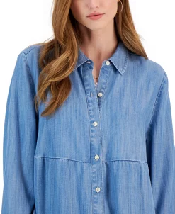 Style & Co Women's Tiered Button-Up Long-Sleeve Chambray Shirt, Created For Macy's 6 Style & Co Women's Tiered Button-Up Long-Sleeve Chambray Shirt, Created For Macy's -VINCE CAMUTO Shop 23568152 fpx
