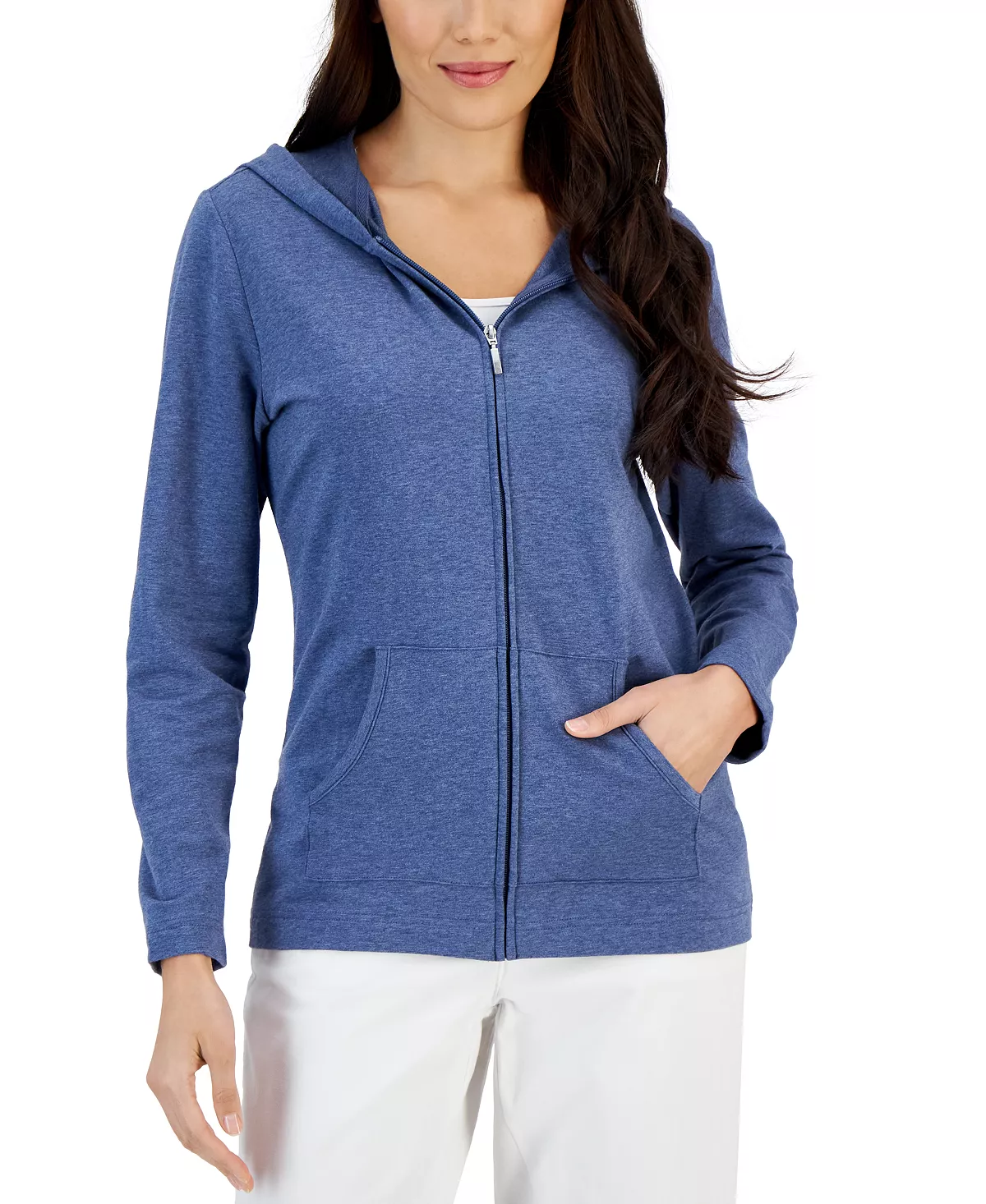 Karen Scott Long Sleeve Zip-Front Hoodie, Created For Macy's 1 Karen Scott Long Sleeve Zip-Front Hoodie, Created For Macy's