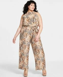 Bar III Plus Size Sleeveless Snake-Print Jumpsuit, Created For Macy's