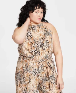 Bar III Plus Size Sleeveless Snake-Print Jumpsuit, Created For Macy's -VINCE CAMUTO Shop 23587267 fpx