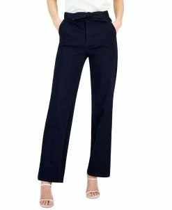 Anne Klein Women's High-Rise Tie-Front Denim Pants