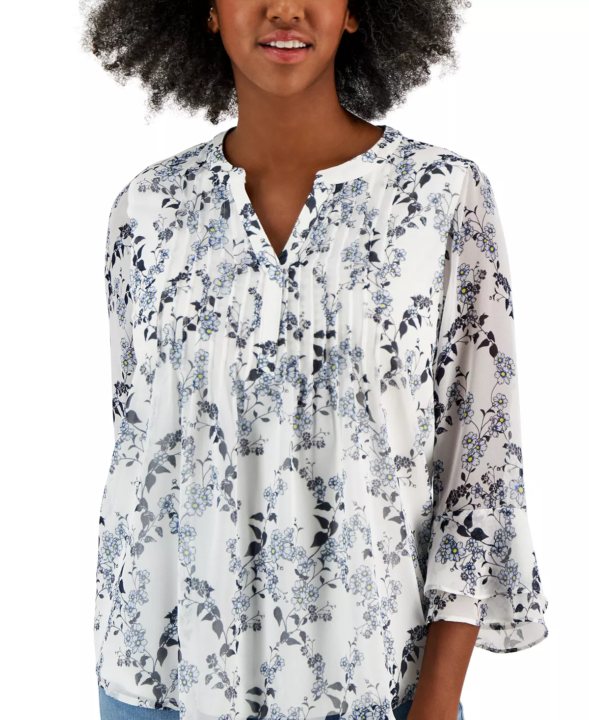 Charter Club Women's Printed Pintuck Top, Created For Macy's 3 Charter Club Women's Printed Pintuck Top, Created For Macy's - Image 3