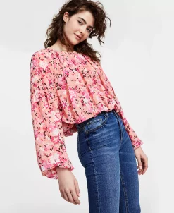 Bar III Women's Floral-Print Boat-Neck Peasant Top, Created For Macy's -VINCE CAMUTO Shop 23622265 fpx