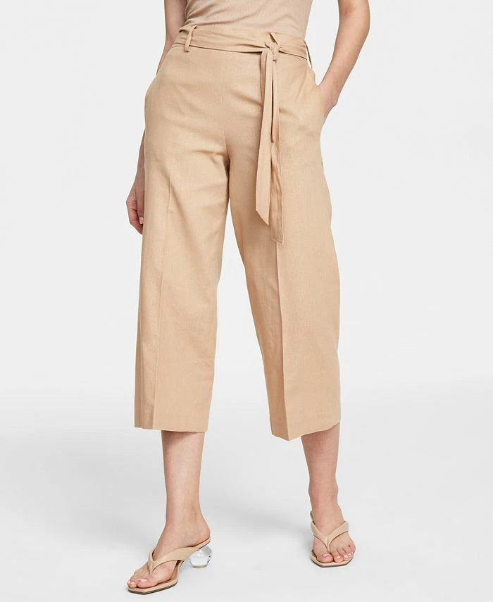 Bar III Women's Linen-Blend Tie-Waist Pants, Created For Macy's 1 Bar III Women's Linen-Blend Tie-Waist Pants, Created For Macy's