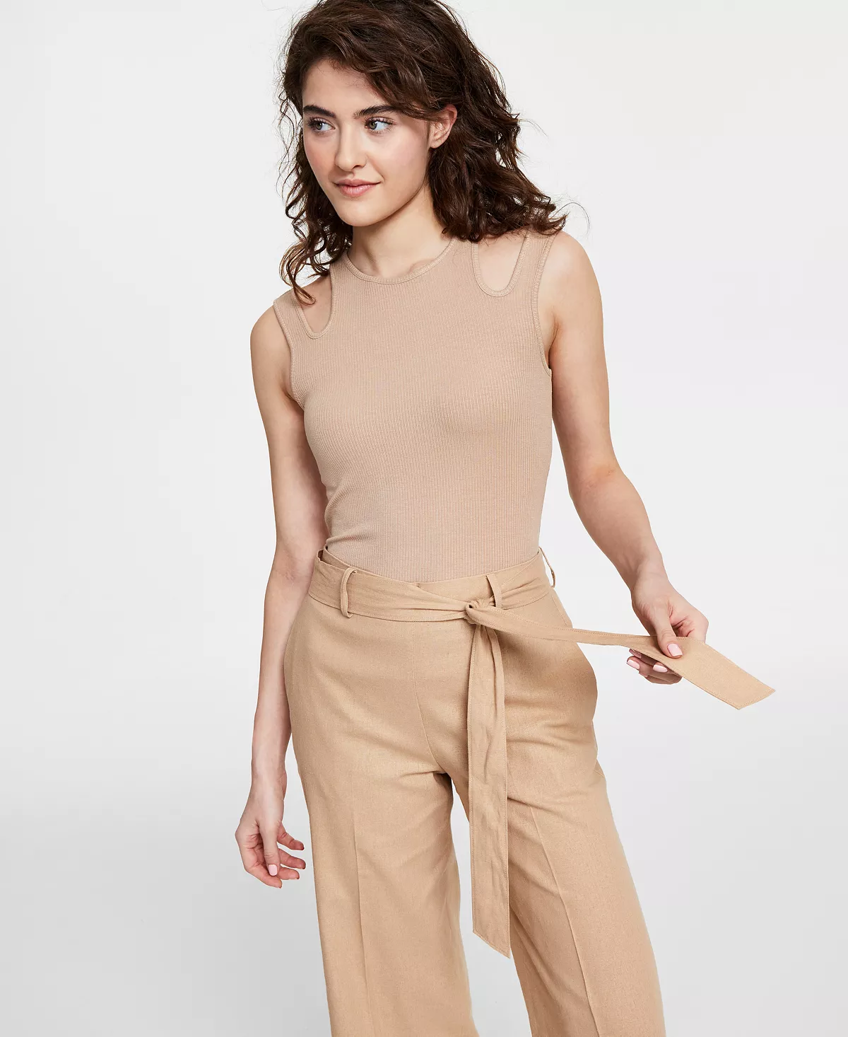 Bar III Women's Linen-Blend Tie-Waist Pants, Created For Macy's 6 Bar III Women's Linen-Blend Tie-Waist Pants, Created For Macy's - Image 6