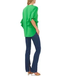 Vince Camuto Women's Ruffle Sleeve Henley Blouse -VINCE CAMUTO Shop 23626037 fpx