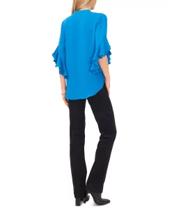 Vince Camuto Women's Ruffle Sleeve Henley Blouse -VINCE CAMUTO Shop 23626047 fpx