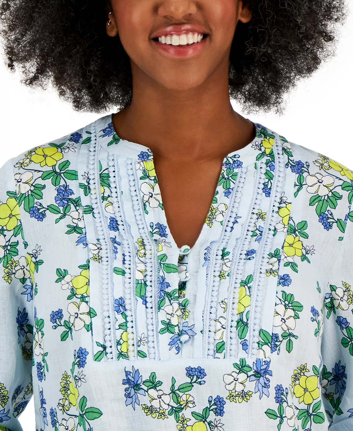 Charter Club Women's Linen Printed Split-Neck Tunic, Created For Macy's 3 Charter Club Women's Linen Printed Split-Neck Tunic, Created For Macy's - Image 3