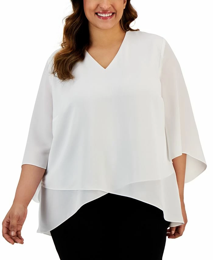 Kasper Plus Size V-Neck Flutter-Sleeve Cross-Hem Top 1 Kasper Plus Size V-Neck Flutter-Sleeve Cross-Hem Top