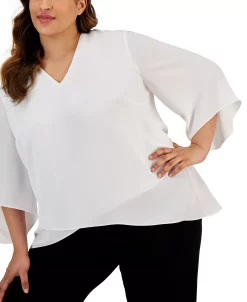 Kasper Plus Size V-Neck Flutter-Sleeve Cross-Hem Top 6 Kasper Plus Size V-Neck Flutter-Sleeve Cross-Hem Top -VINCE CAMUTO Shop 23649667 fpx