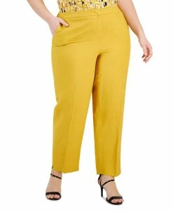 Kasper Plus Size Mid-Rise Straight-Leg Slit-Hem Pants