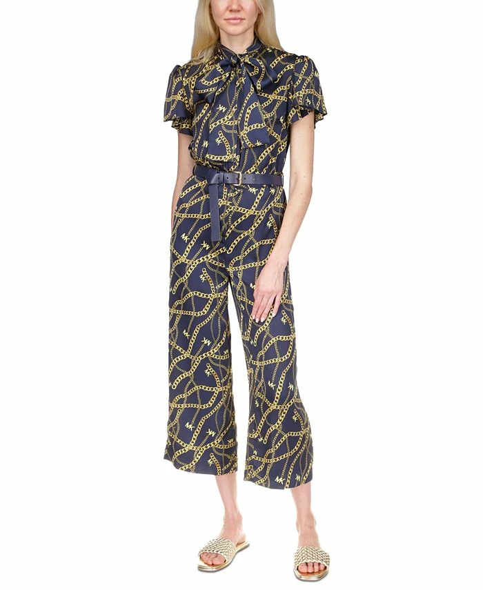 Michael Kors Women's Chain-Print Chain Bow Jumpsuit 1 Michael Kors Women's Chain-Print Chain Bow Jumpsuit