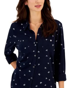 Style & Co Women's Button-Up Collared Knit Shirt, Created For Macy's -VINCE CAMUTO Shop 23656331 fpx