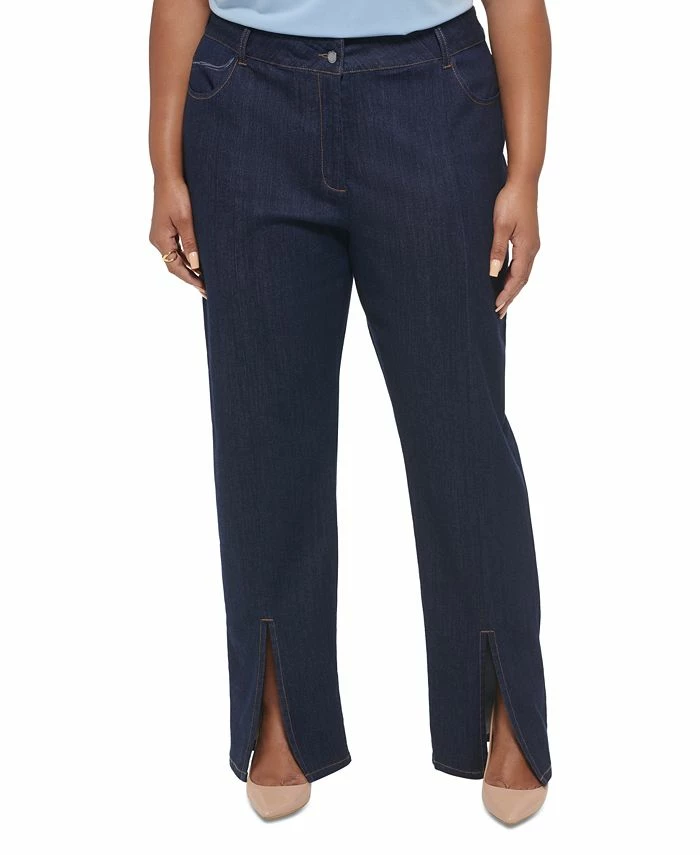 Calvin Klein Plus Size Slim-Leg Split-Front Denim Pants 1 Calvin Klein Plus Size Slim-Leg Split-Front Denim Pants