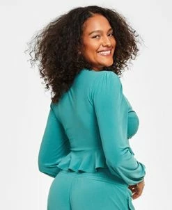 Alternative view of Bar III Women's Tie-Front Ruffle Crop Top, Created For Macy's