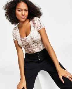 Bar III Women's Snake-Embossed Scoop-Neck Bodysuit, Created For Macy's