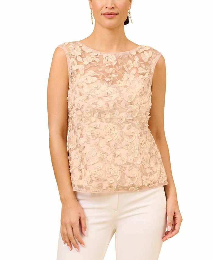 Adrianna Papell Women's Boat Neck Embroidered Sleeveless Top 1 Adrianna Papell Women's Boat Neck Embroidered Sleeveless Top