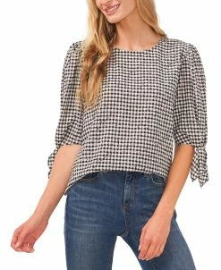 CeCe Women's Gingham Tie-Sleeve Blouse