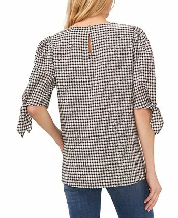 CeCe Women's Gingham Tie-Sleeve Blouse 2 CeCe Women's Gingham Tie-Sleeve Blouse - Image 2