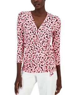 Anne Klein Women's Abstract-Print Ity 3Q Wrap Top