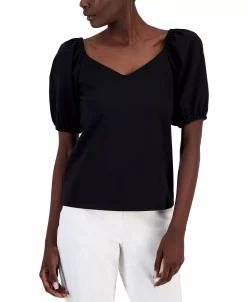 Anne Klein Women's Serenity Knit Puff-Sleeve Sweetheart Top -VINCE CAMUTO Shop 23719853 fpx
