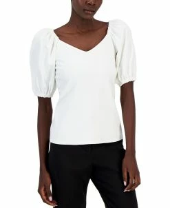 Anne Klein Women's Serenity Knit Puff-Sleeve Sweetheart Top