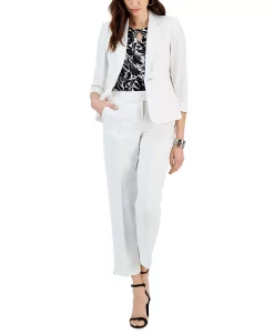 Kasper Linen Straight Leg Mid Rise Side Slit Pants -VINCE CAMUTO Shop 23720602 fpx