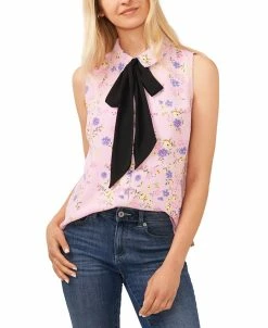 CeCe Women's Floral-Print Sleeveless Bow Blouse