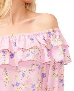 CeCe Women's Floral-Print Ruffled Off-The-Shoulder Blouse -VINCE CAMUTO Shop 23734916 fpx