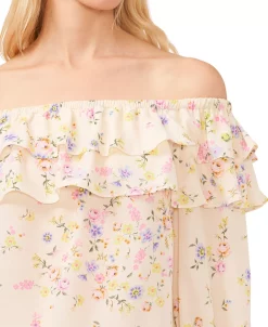 CeCe Women's Floral-Print Ruffled Off-The-Shoulder Blouse -VINCE CAMUTO Shop 23734920 fpx