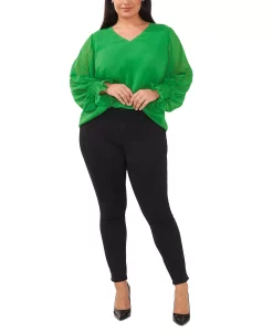 Vince Camuto Plus Size Ruffled-Cuff Smocked-Wrist Top -VINCE CAMUTO Shop 23775394 fpx