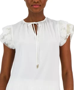 Anne Klein Women's Lace Cap-Sleeve Split-Neck Top -VINCE CAMUTO Shop 23777084 fpx