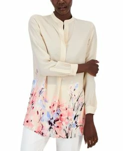 Anne Klein Women's Floral-Print Long-Sleeve Popover Blouse